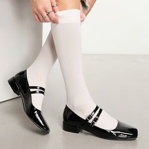 BNWT ASOS DESIGN Lychee Heeled Mary Jane flats in Black Patent